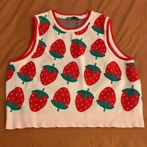 Sofie Strawberry Knit Crop Tank - Red/Green/White